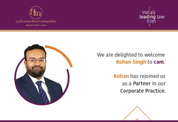 We are delighted to welcome Rohan Singh who has re-joined us as a Partner in our Corporate Practice. He will be based in our Mumbai office. Welcome aboard Rohan!